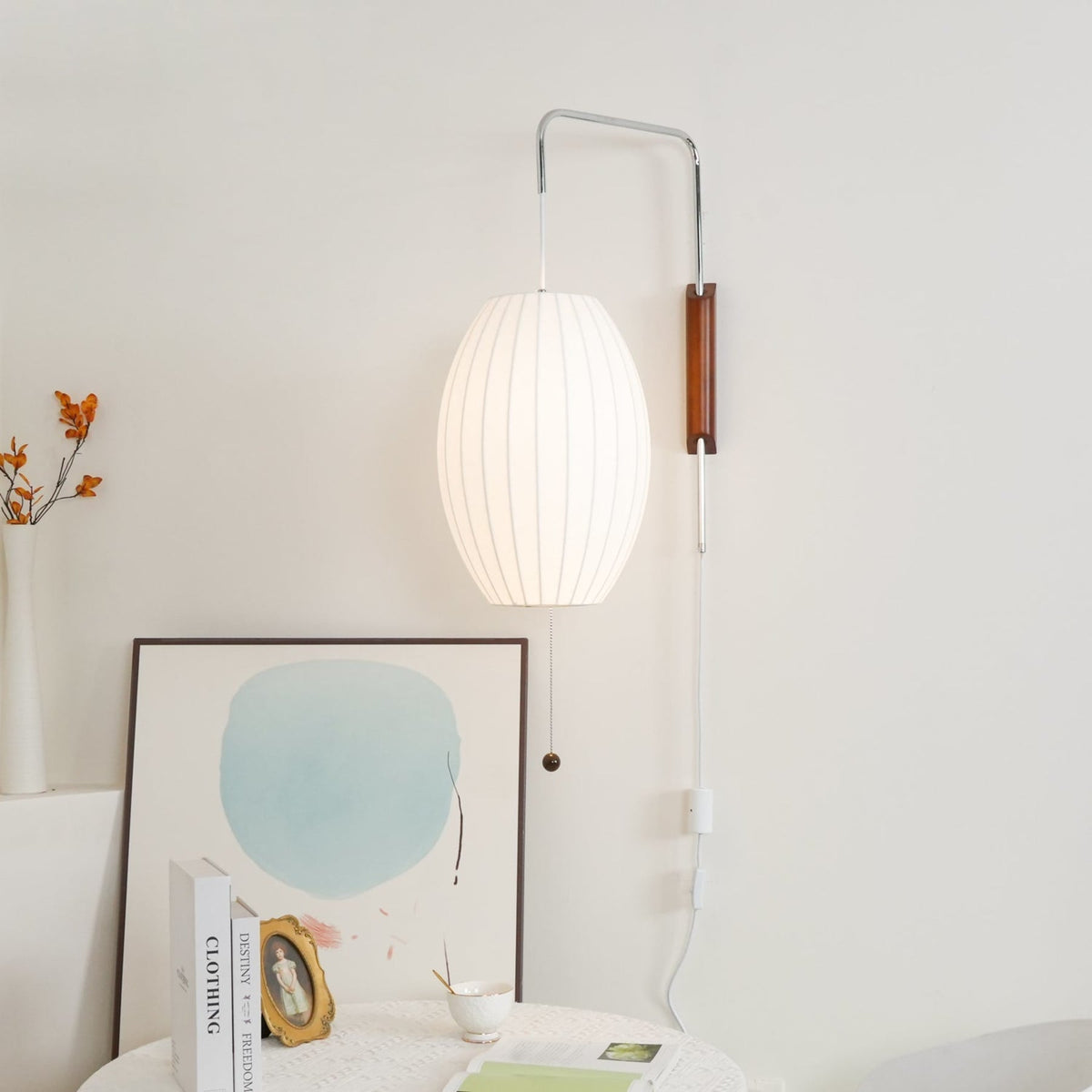 Silk and Walnut Wall Sconce