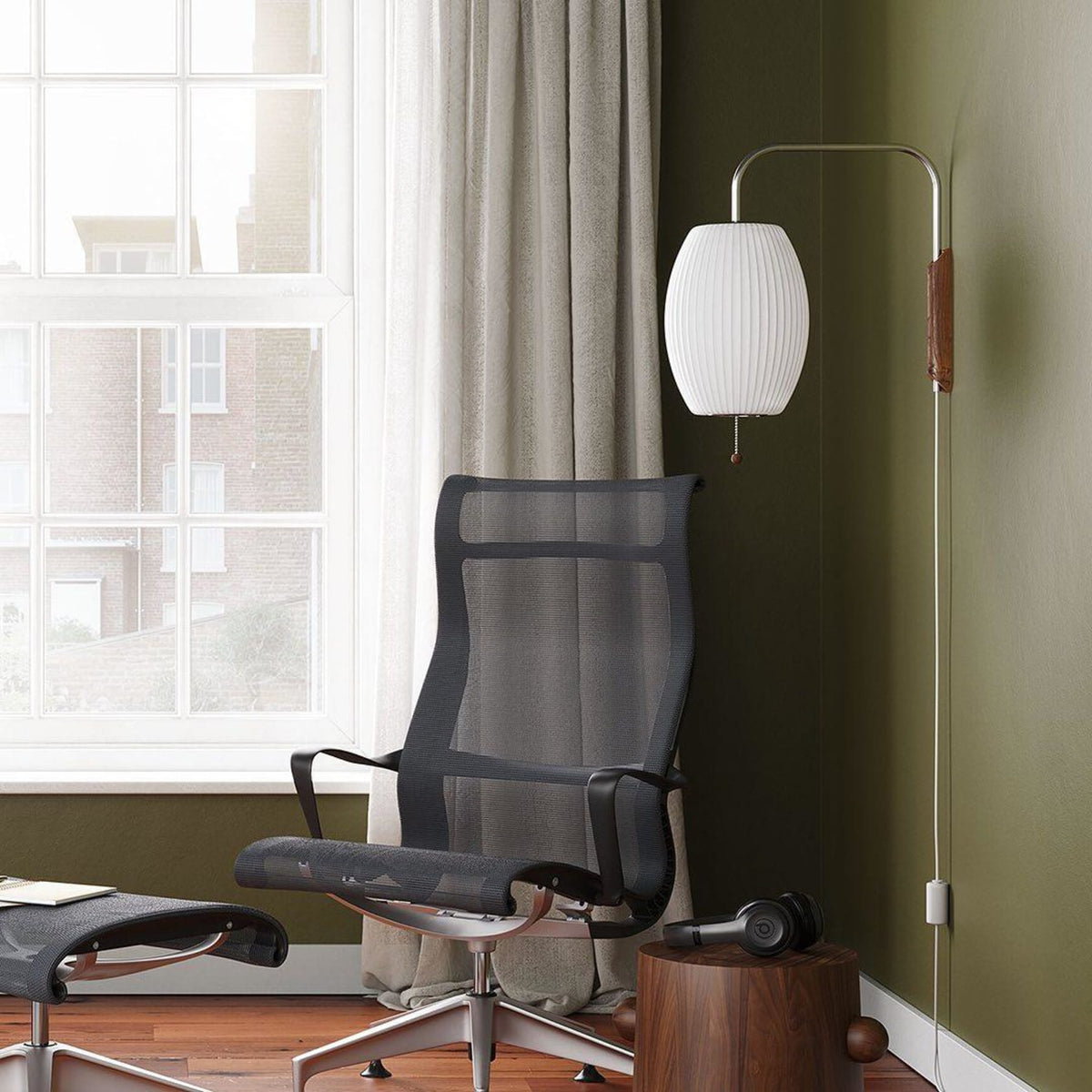 Silk and Walnut Wall Sconce