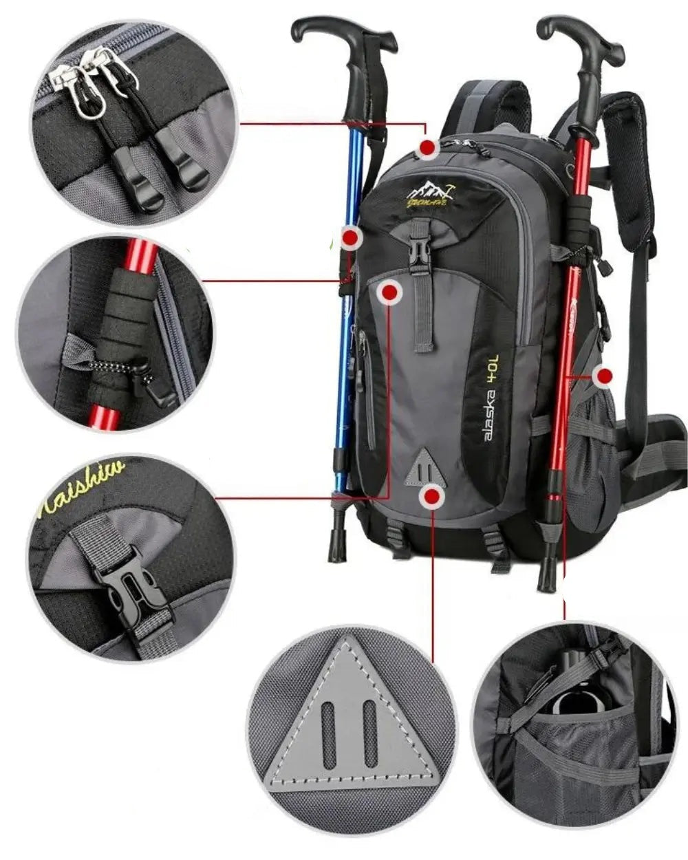 Hidden anti theft pocket on the back panel of the hiking backpack