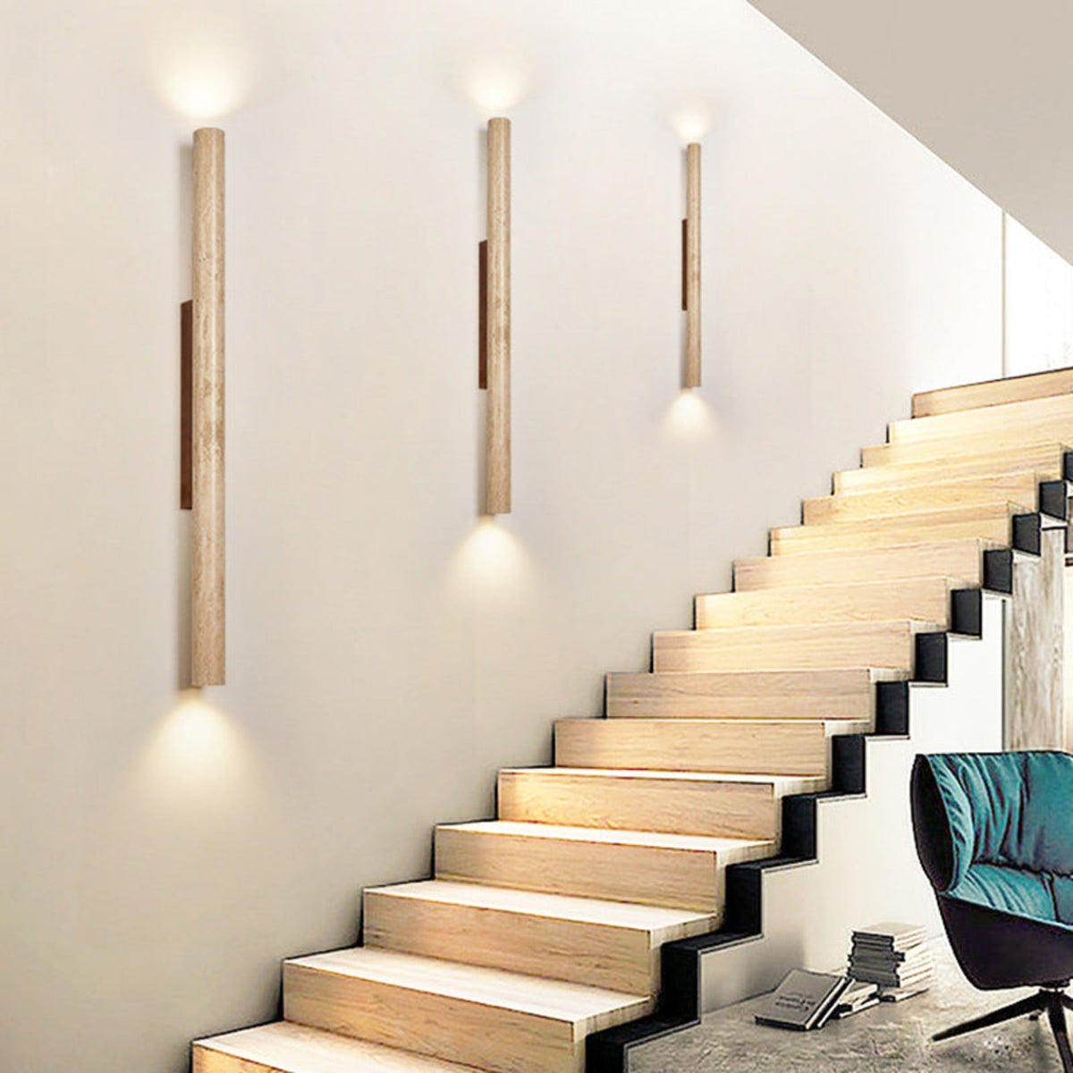 Travertine and Wood Wall Light