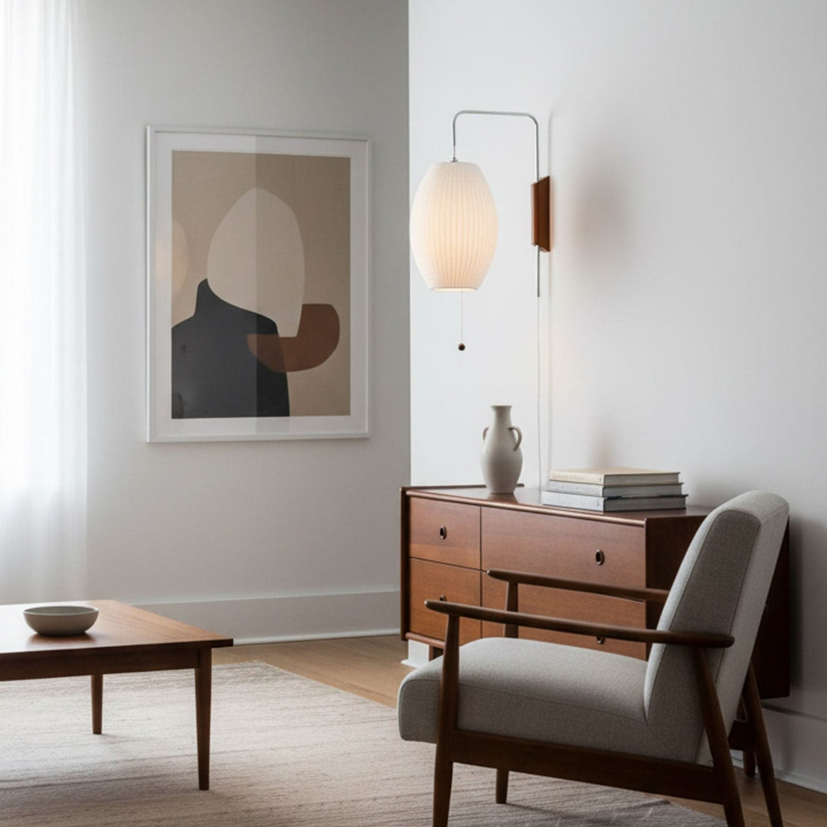 Silk and Walnut Wall Sconce
