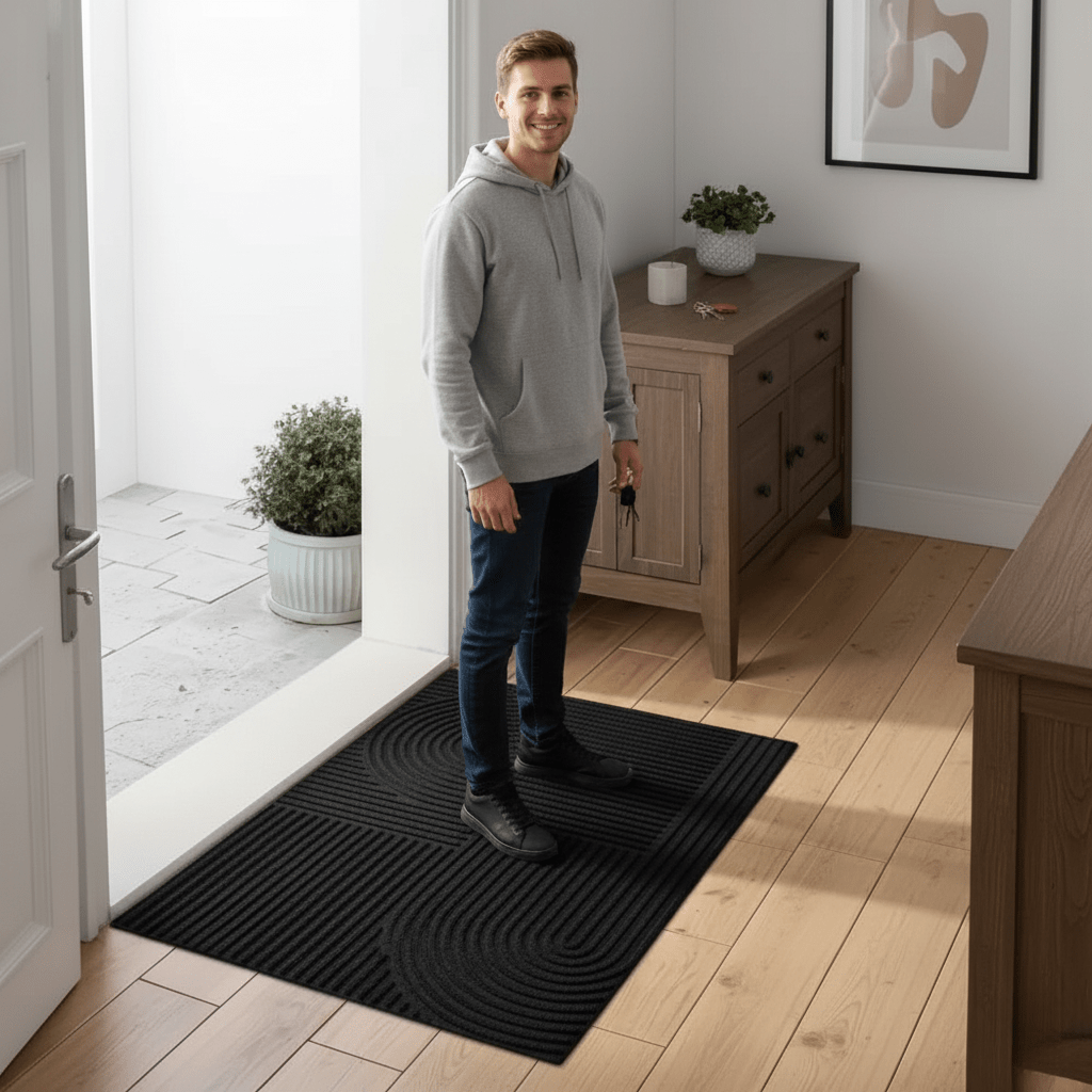 Absorbent Door Mat with Line Pattern and Non Slip TPR Backing, Machine Washable, view 2