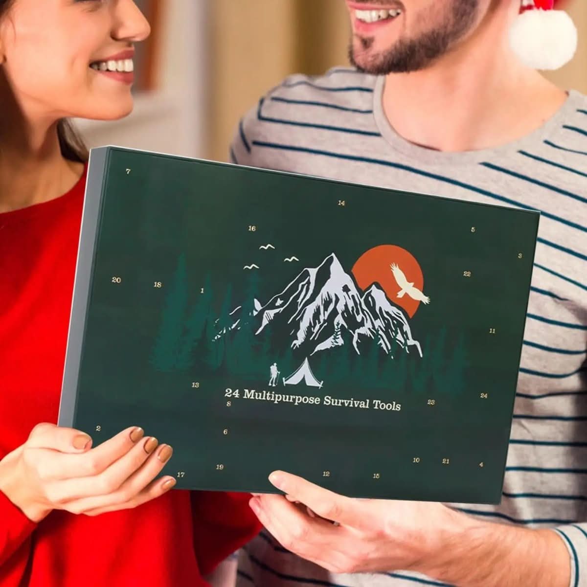 Advent Calendar with 24 Outdoor Tools in Metal and ABS, 15 x 11.8 in, view 1