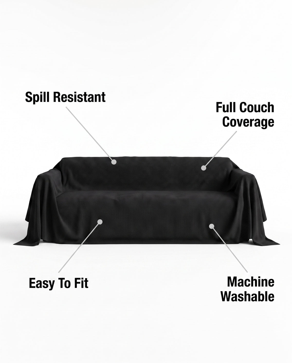 Spill-Resistant Sofa Cover | Full Couch Coverage, 71-165in