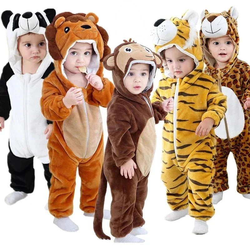 Baby fleece romper with a panda hood