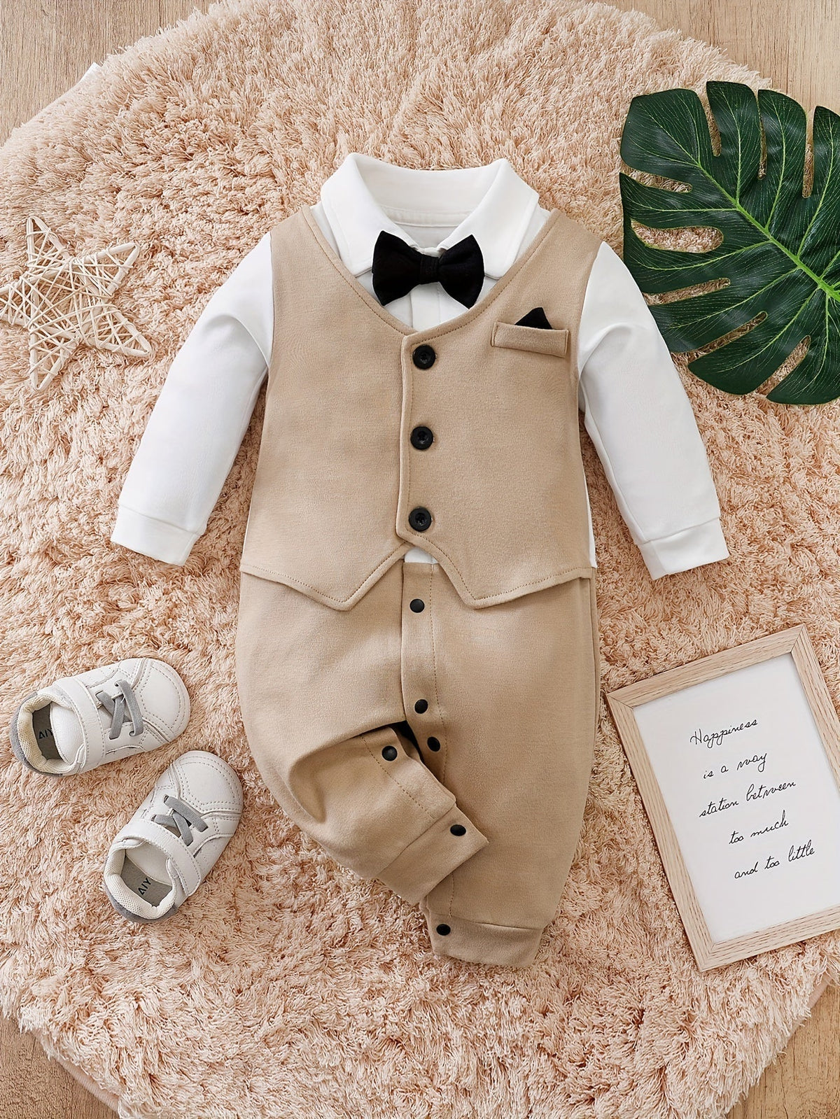 Baby Tuxedo Romper with Bow Tie, 100% Cotton, 0 to 18 Months, view 1