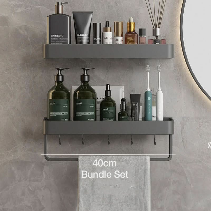 Bathroom Wall Shelf with Optional Towel Bar and No Drill Installation, view 10