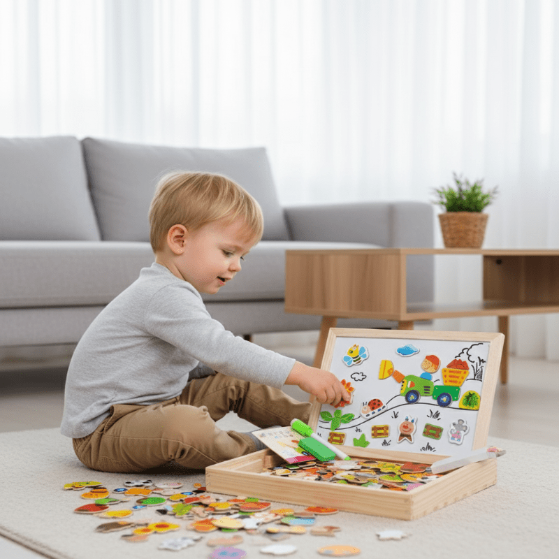 Beech Wood Kids Drawing Board with Magnetic Whiteboard and Chalkboard Sides, view 1
