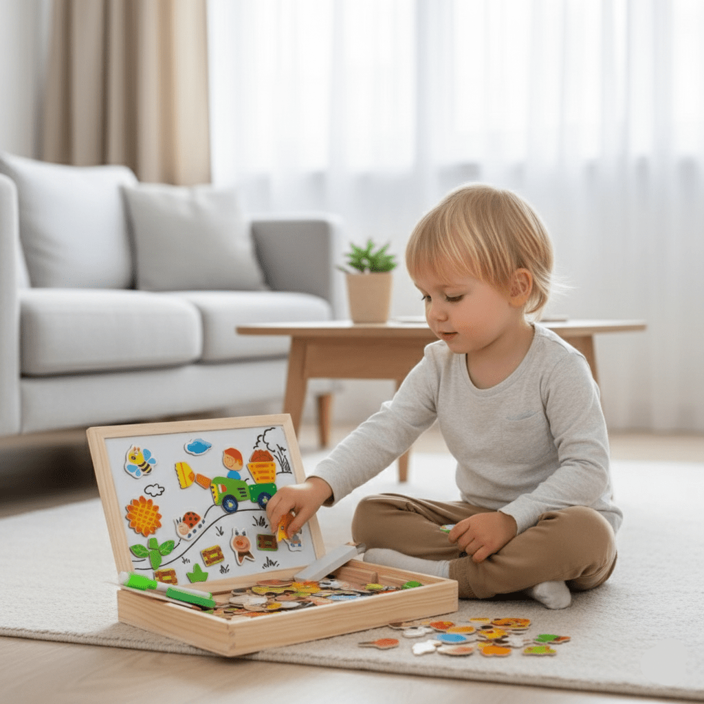 Beech Wood Kids Drawing Board with Magnetic Whiteboard and Chalkboard Sides, view 2