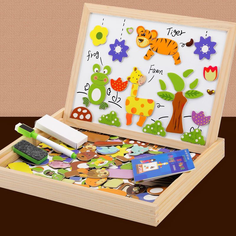 Beech Wood Kids Drawing Board with Magnetic Whiteboard and Chalkboard Sides, view 3
