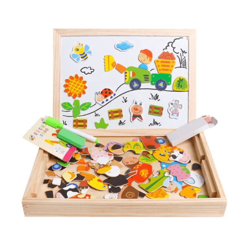 Beech Wood Kids Drawing Board with Magnetic Whiteboard and Chalkboard Sides, view 4