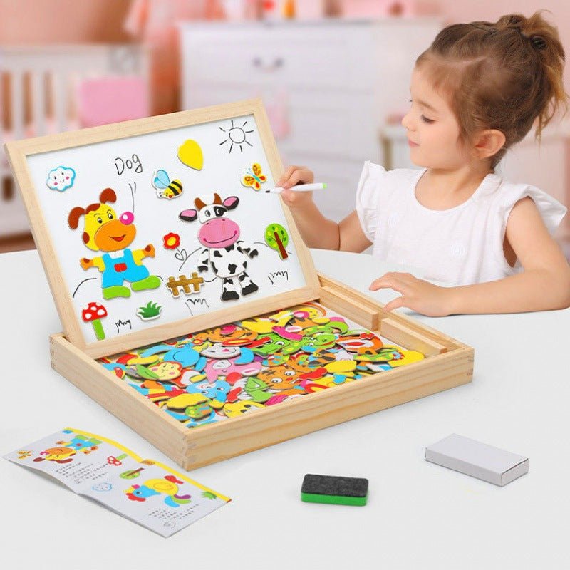 Beech Wood Kids Drawing Board with Magnetic Whiteboard and Chalkboard Sides, view 5