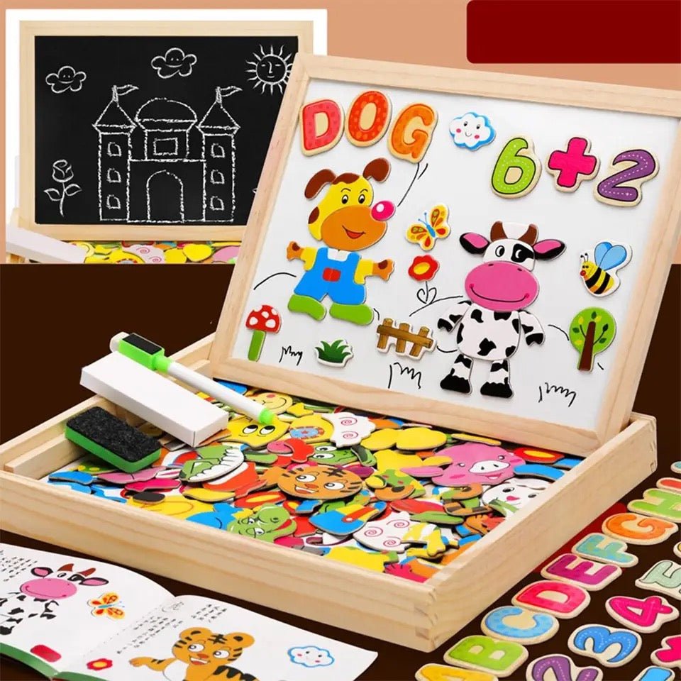 Beech Wood Kids Drawing Board with Magnetic Whiteboard and Chalkboard Sides, view 6