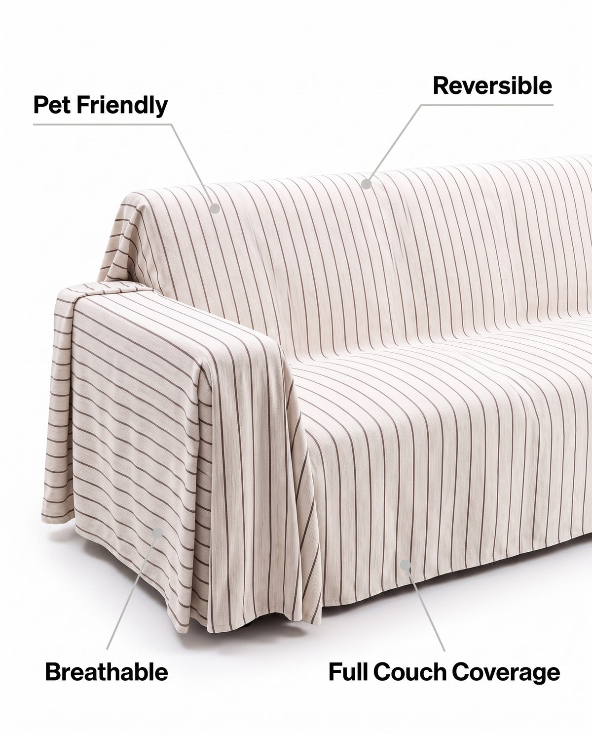 Black Linearity Reversible Comfort Sofa Cover | Pet Friendly, 71-165in