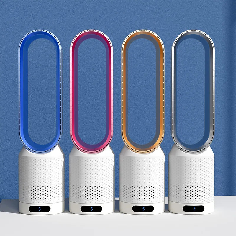 Bladeless tower fan standing in a living room