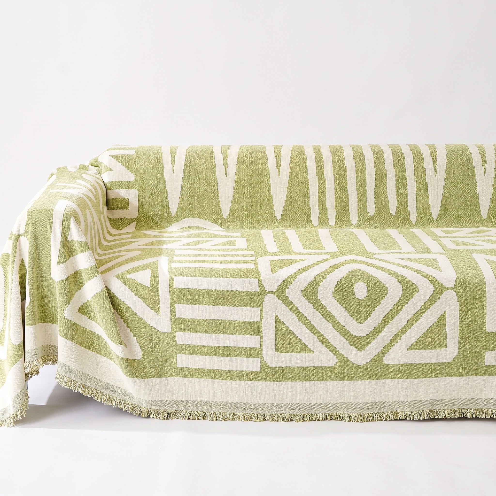 Boho Geometric Sofa Cover | Fringed Chenille Throw, 70-165in
