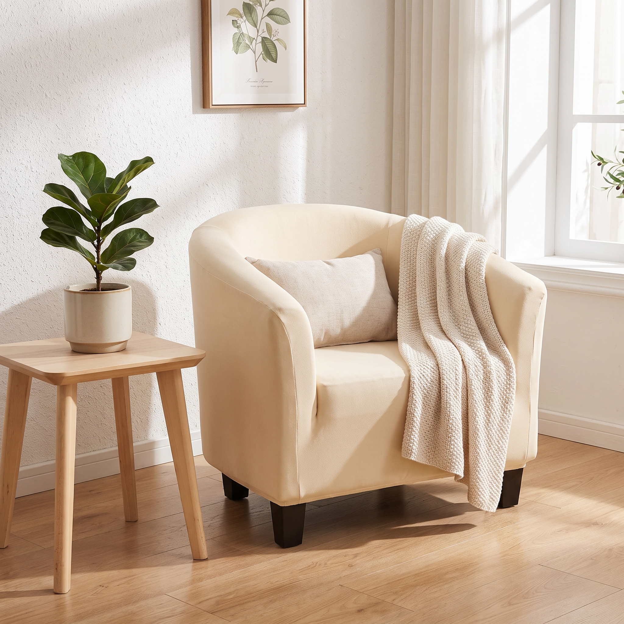 Beige Club Armchair Cover – Stretch Fit – product view 5 | Brivenzo