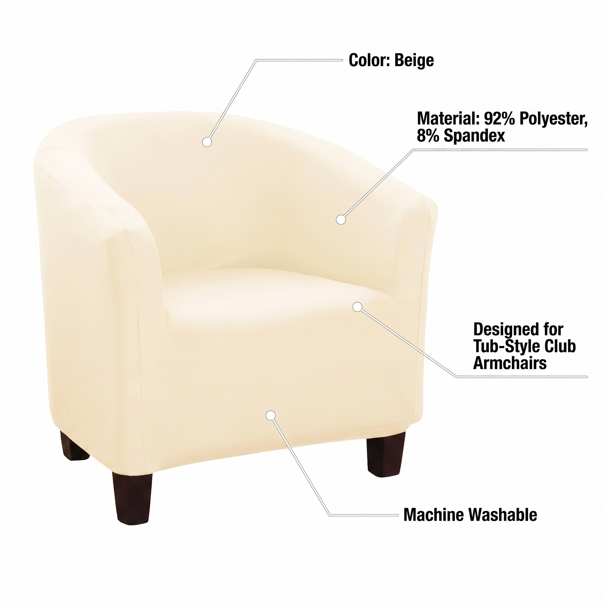 Beige Club Armchair Cover – Stretch Fit – product view 6 | Brivenzo