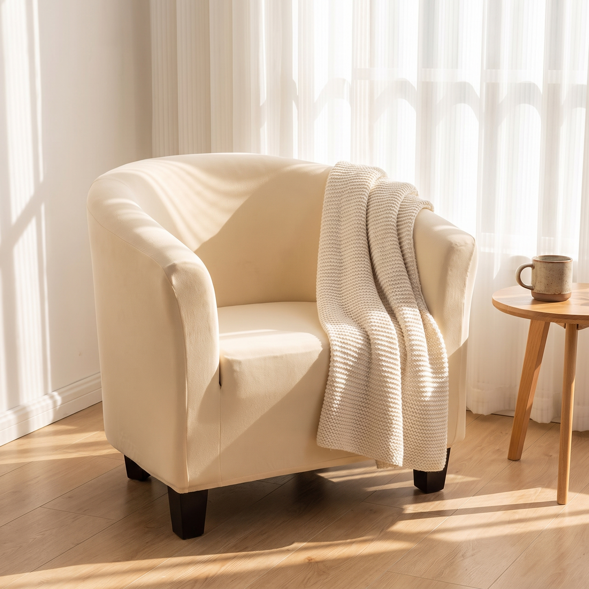 Beige Club Armchair Cover – Stretch Fit – product view 8 | Brivenzo