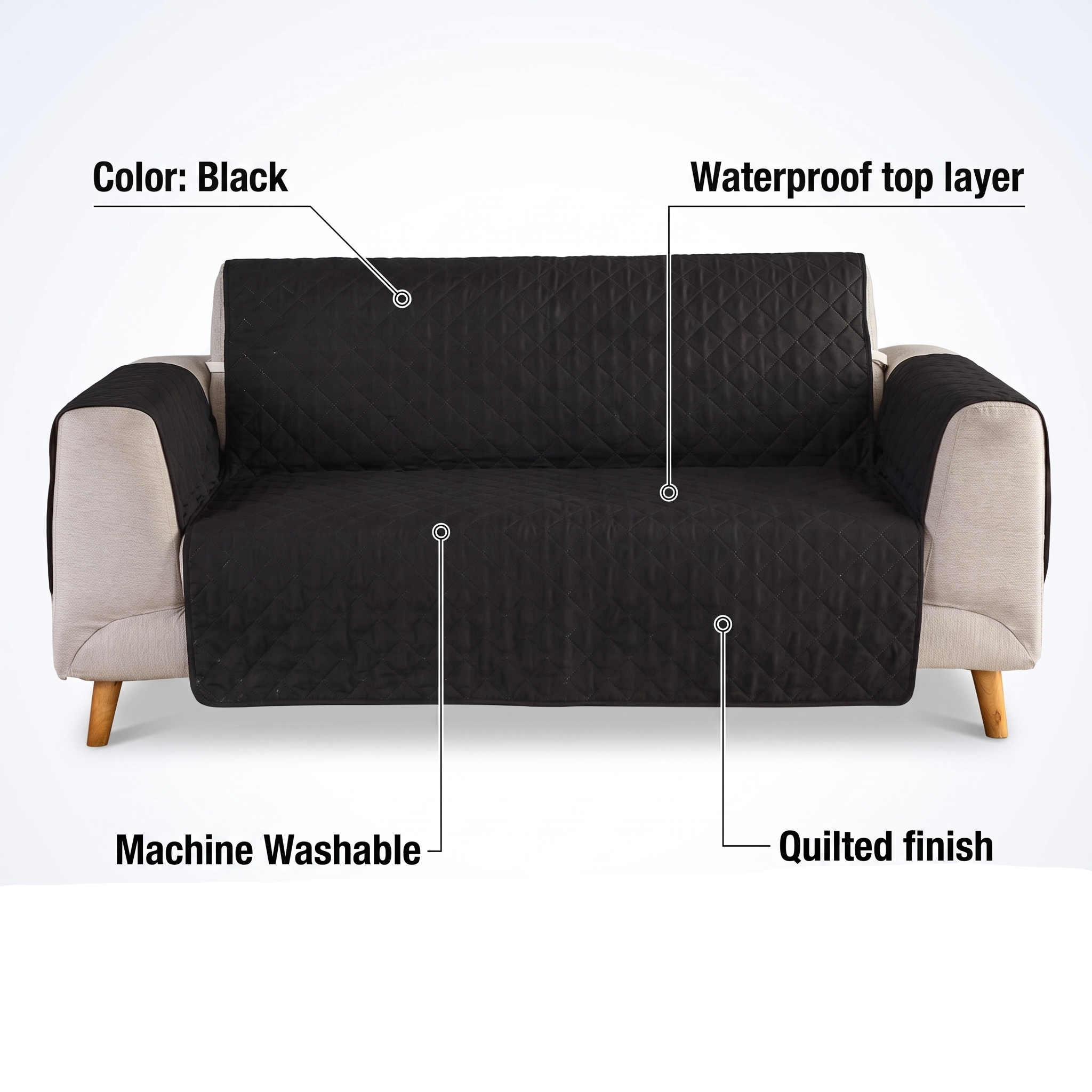 Black Waterproof Quilted Furniture Cover – 22-77in – features and specifications overview | Brivenzo