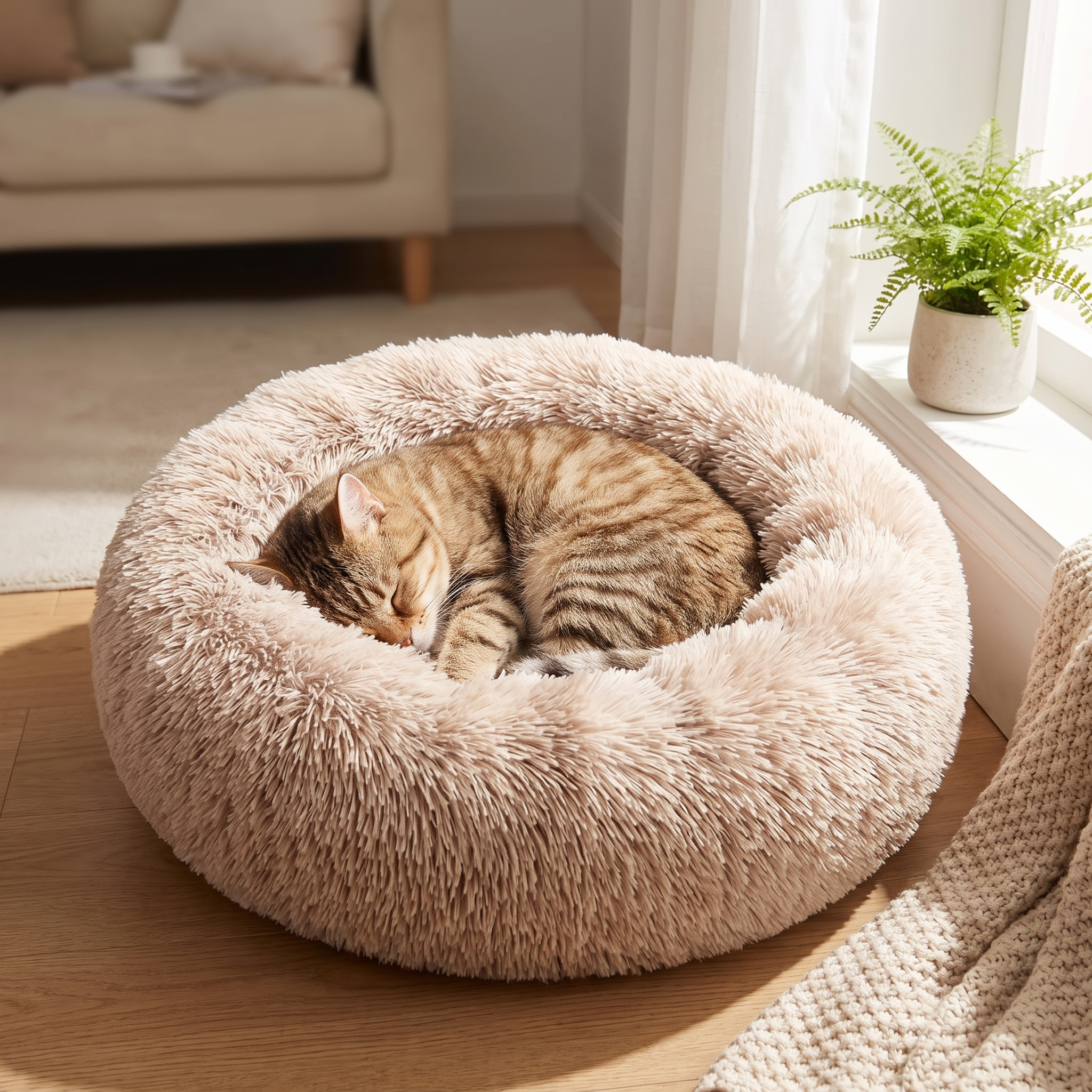 Calming Pet Bed – Plush Donut Cushion – product view 5 | Brivenzo