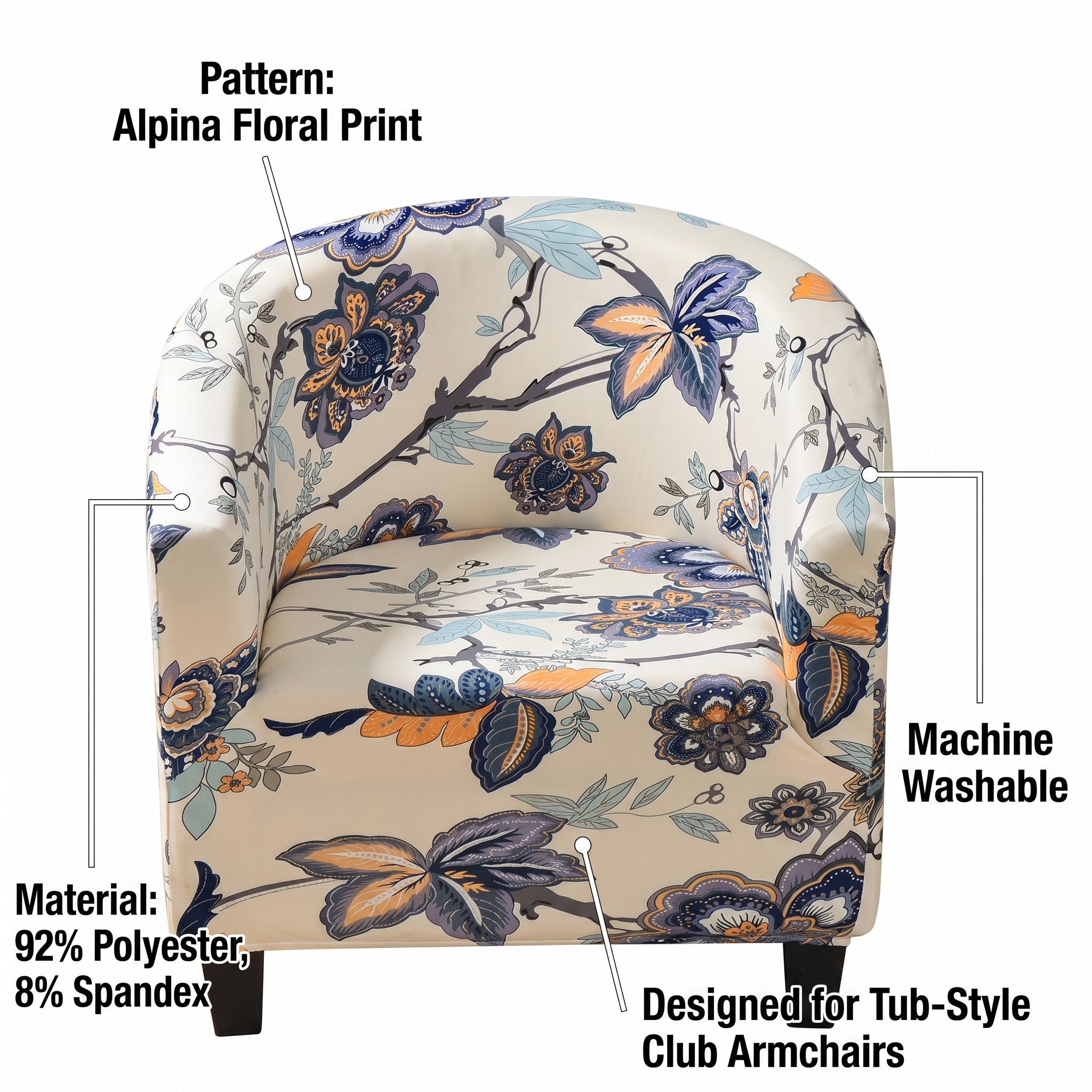 Club Armchair Cover – Floral Alpina Print – product view 6 | Brivenzo