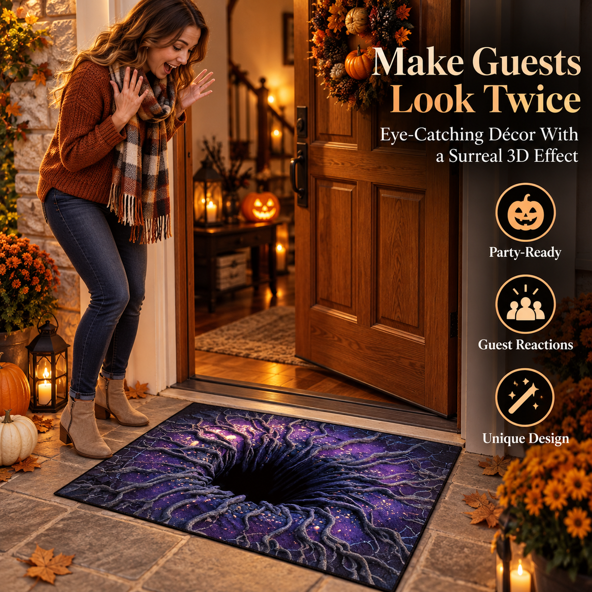 Halloween Door Mat with 3D Optical Illusion Print and Non-Slip Backing, view 5
