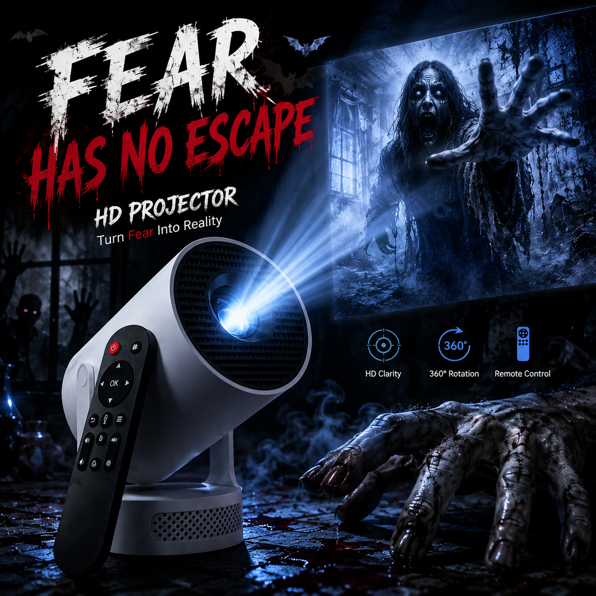 Halloween Window Projector with Smart OS and Remote for Haunted House Displays, view 1