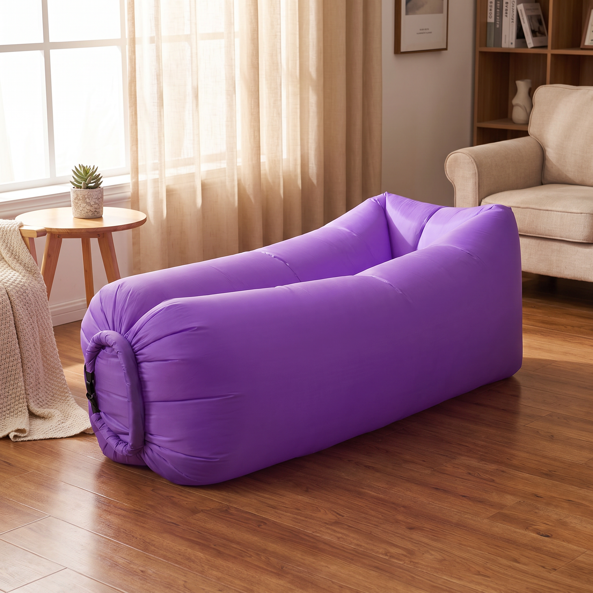 Inflatable Air Lounger – No-Pump Portable Sofa shown in a styled home interior | Brivenzo