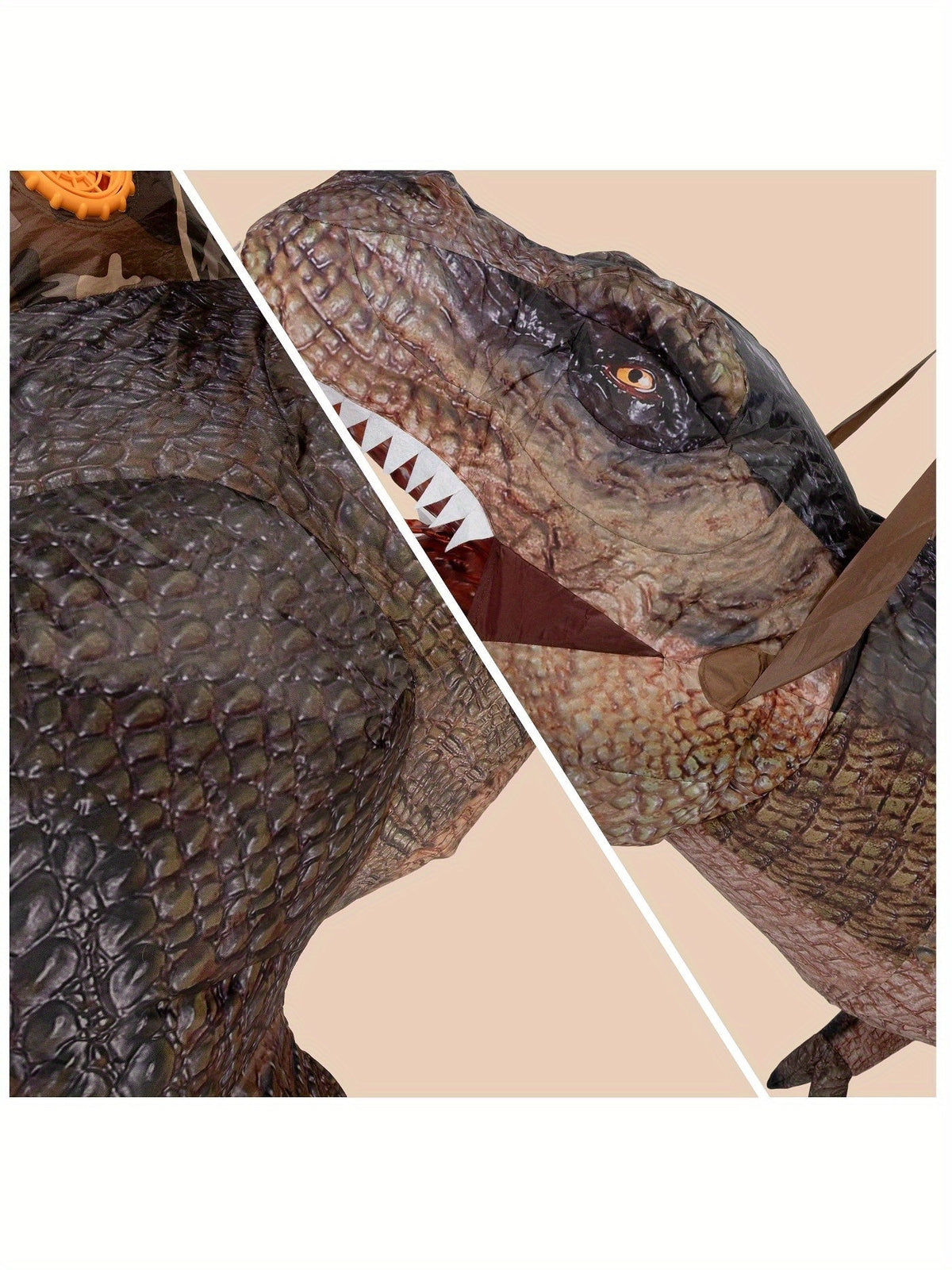 Inflatable T Rex Dinosaur Costume for Adults with Ride On Look in Coffee Brown, view 5