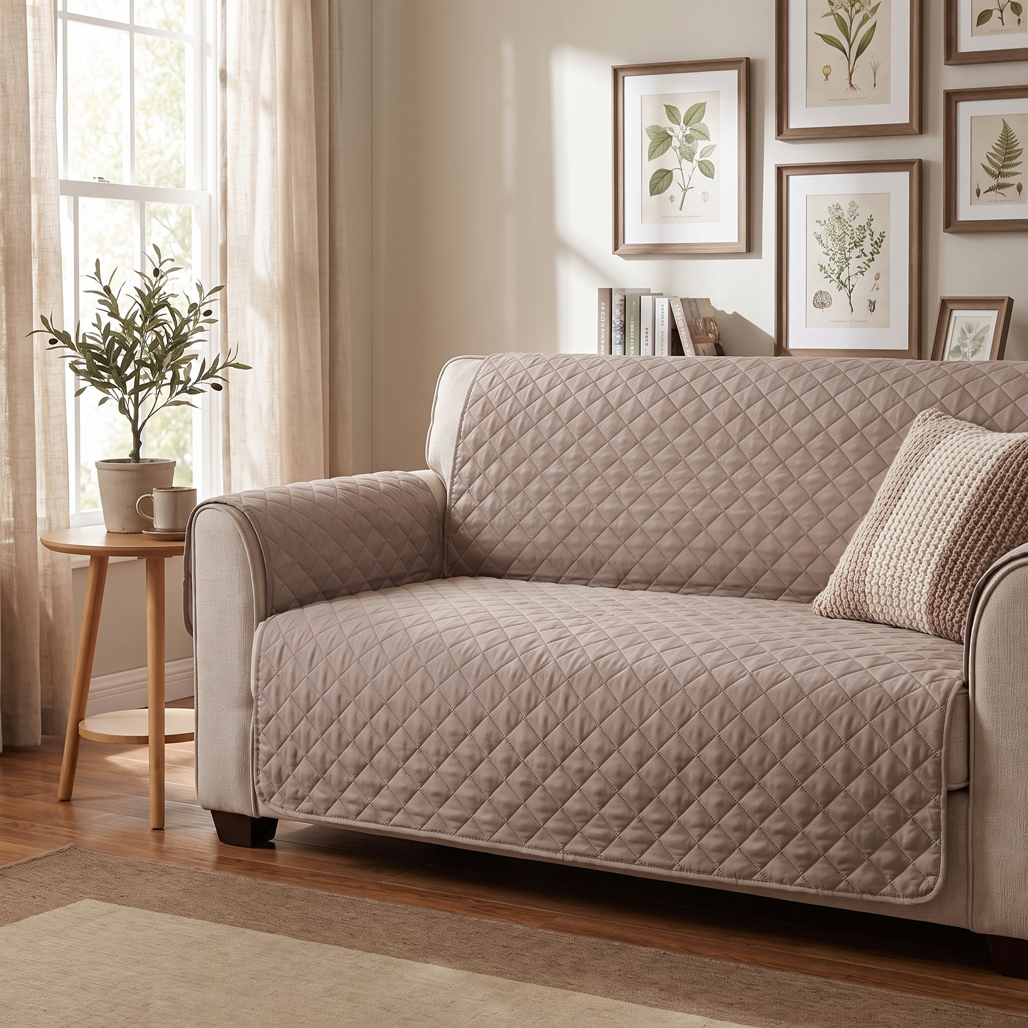 Light Brown Waterproof Quilted Furniture Cover – 22-77in shown in a styled home interior | Brivenzo