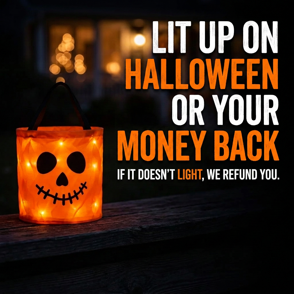 Light Up Trick or Treat Bucket with Glowing Jack O Lantern Face and Carry Handle, view 4
