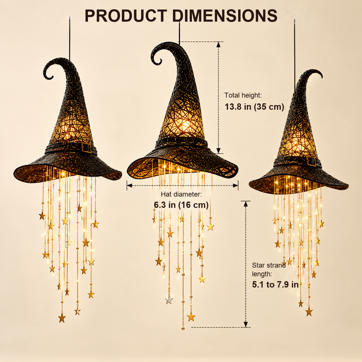 Light-Up Witch Hat Halloween Decoration with Built-In Glow, view 10