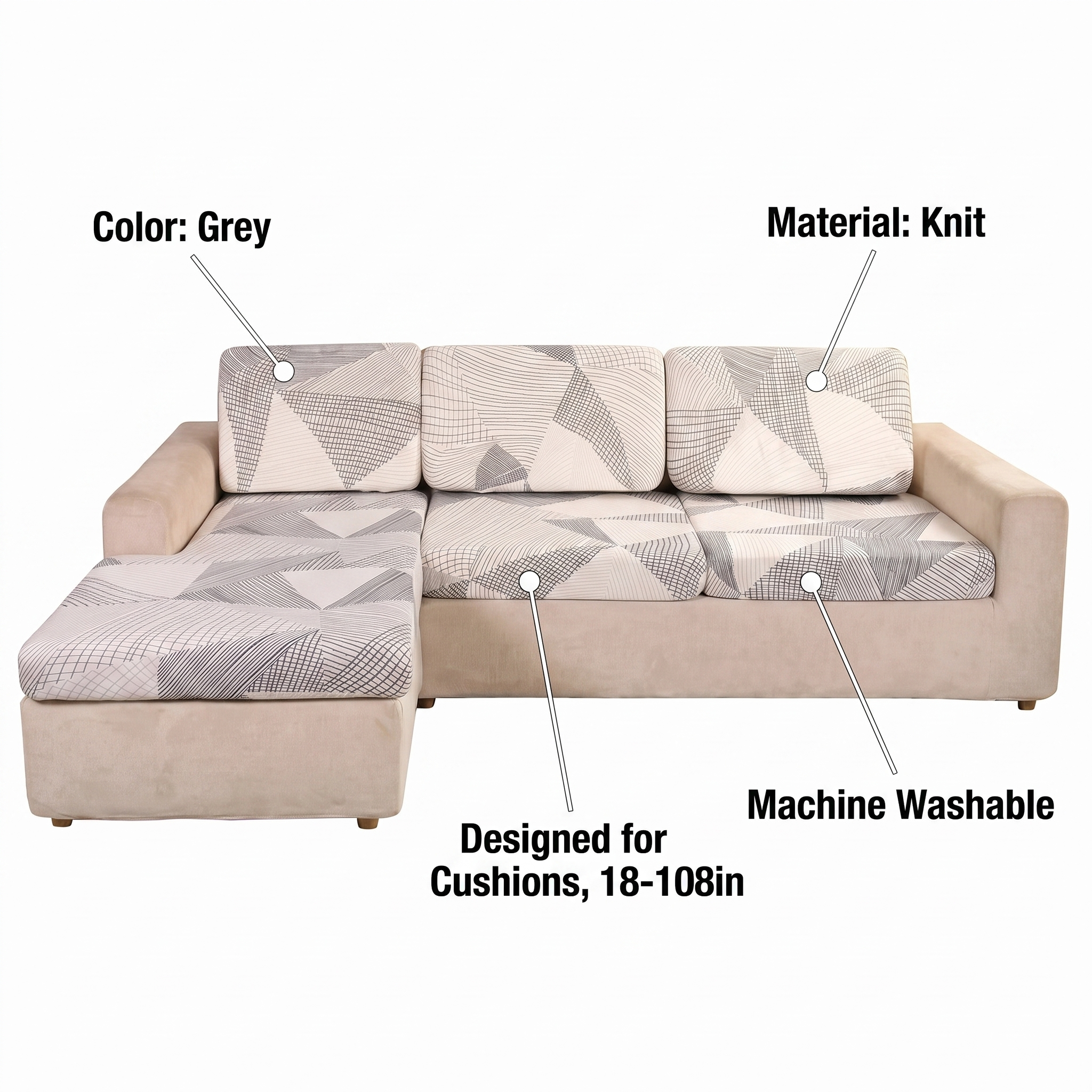 Seat & Backrest Cushion Cover – Beige Grey Geometric Crosshatch Print – features and specifications overview | Brivenzo