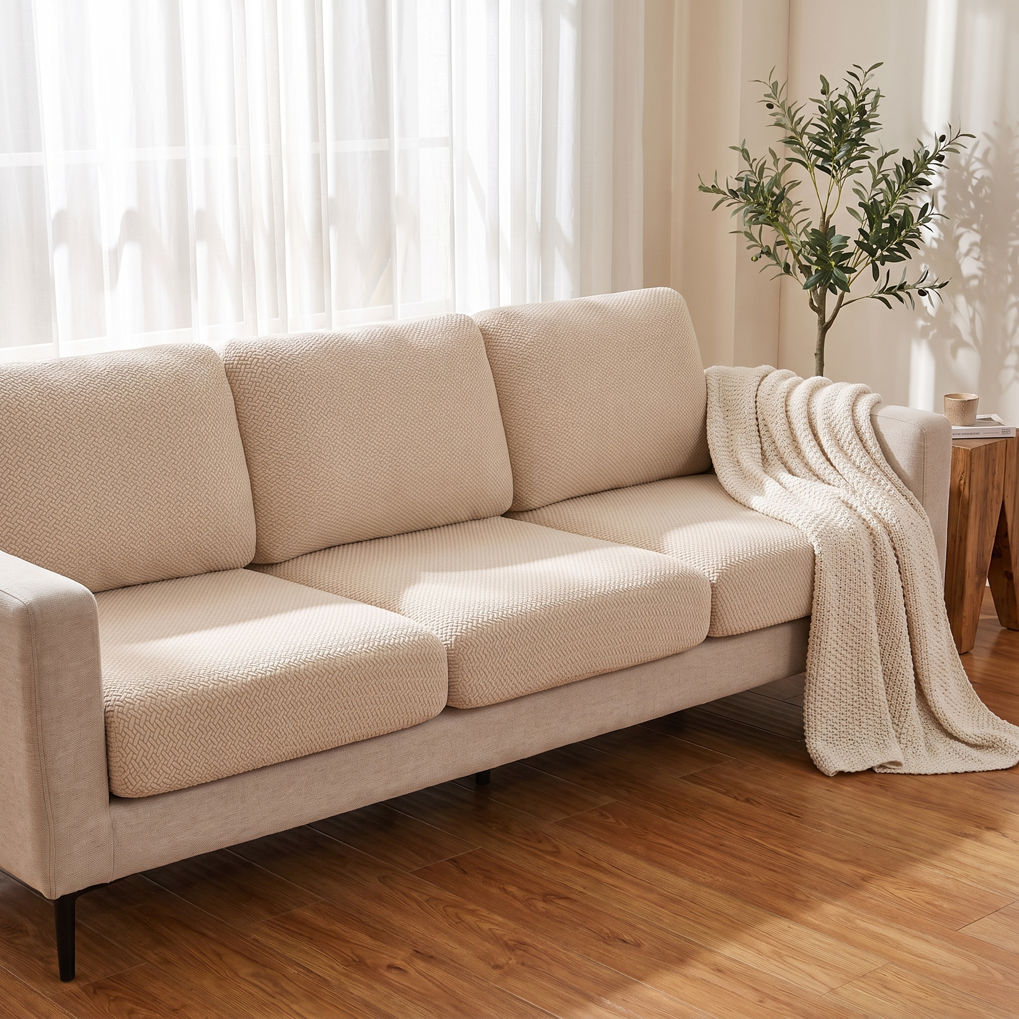 Seat & Backrest Cushion Cover – Beige shown in a styled home interior | Brivenzo