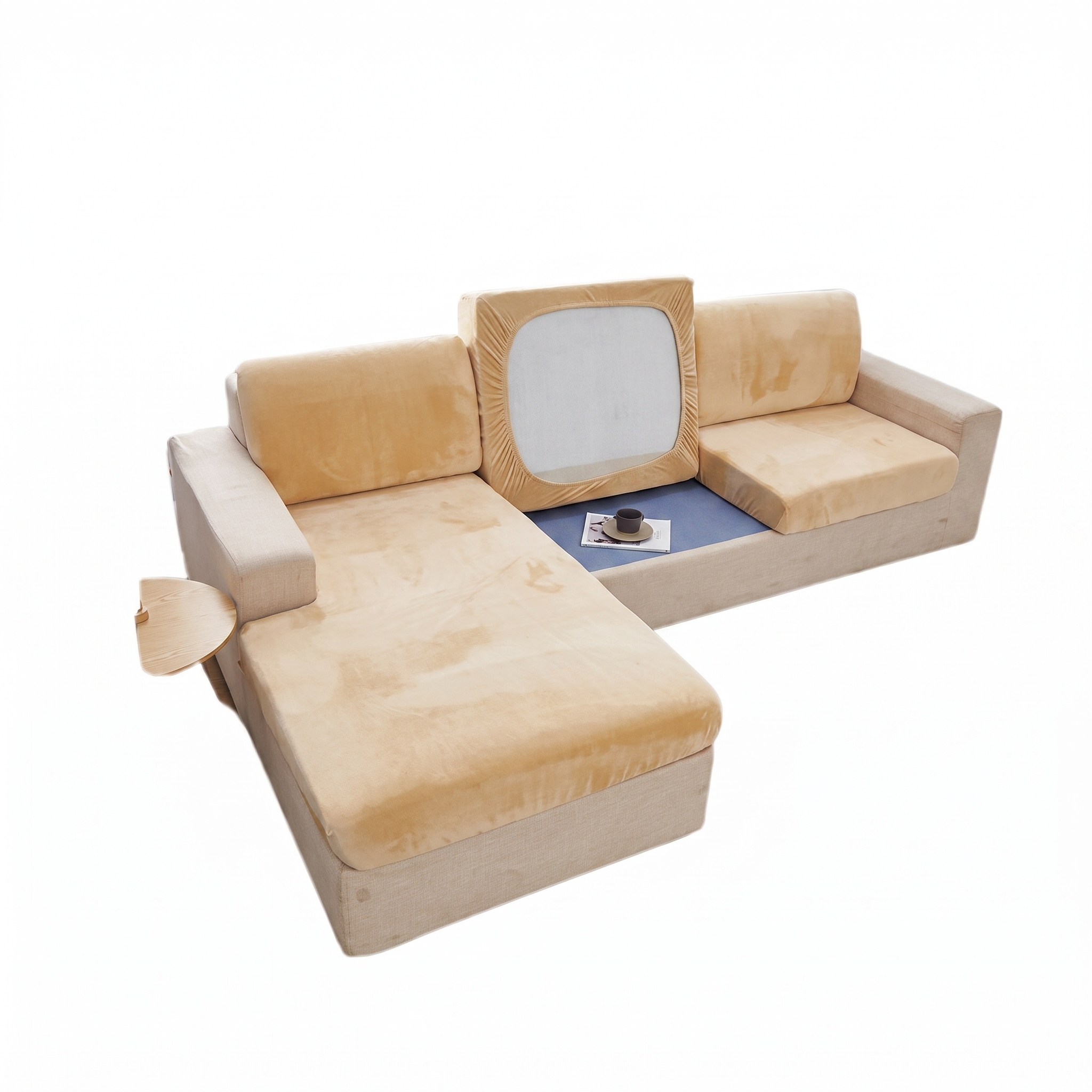 Seat & Backrest Cushion Cover – Cream Velvet – product photo on a white background | Brivenzo