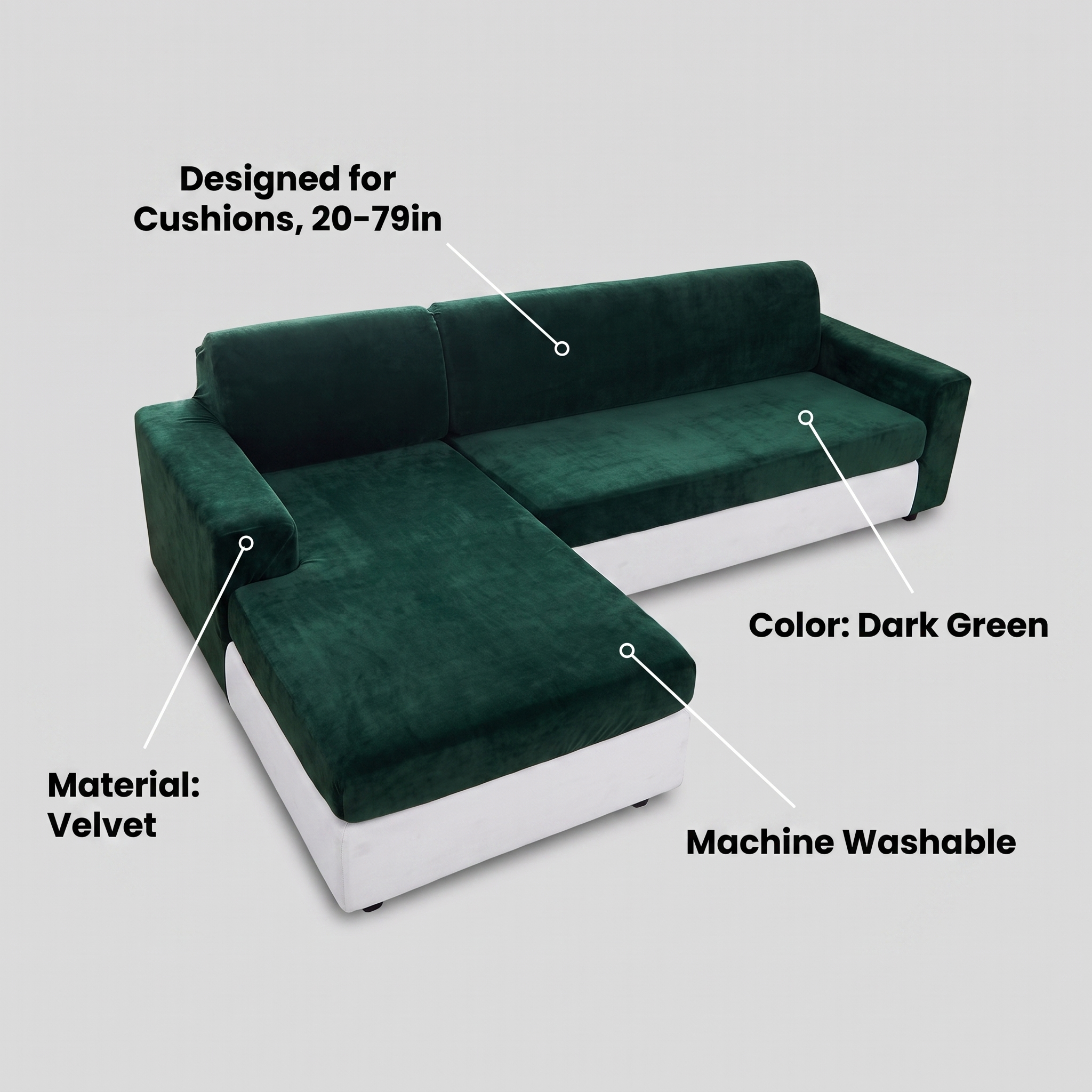 Seat & Backrest Cushion Cover – Dark Green Velvet – features and specifications overview | Brivenzo