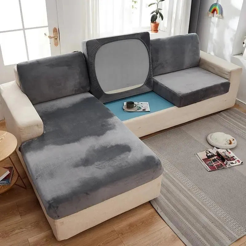 Seat & Backrest Cushion Cover – Light Grey Velvet – product view 4 | Brivenzo