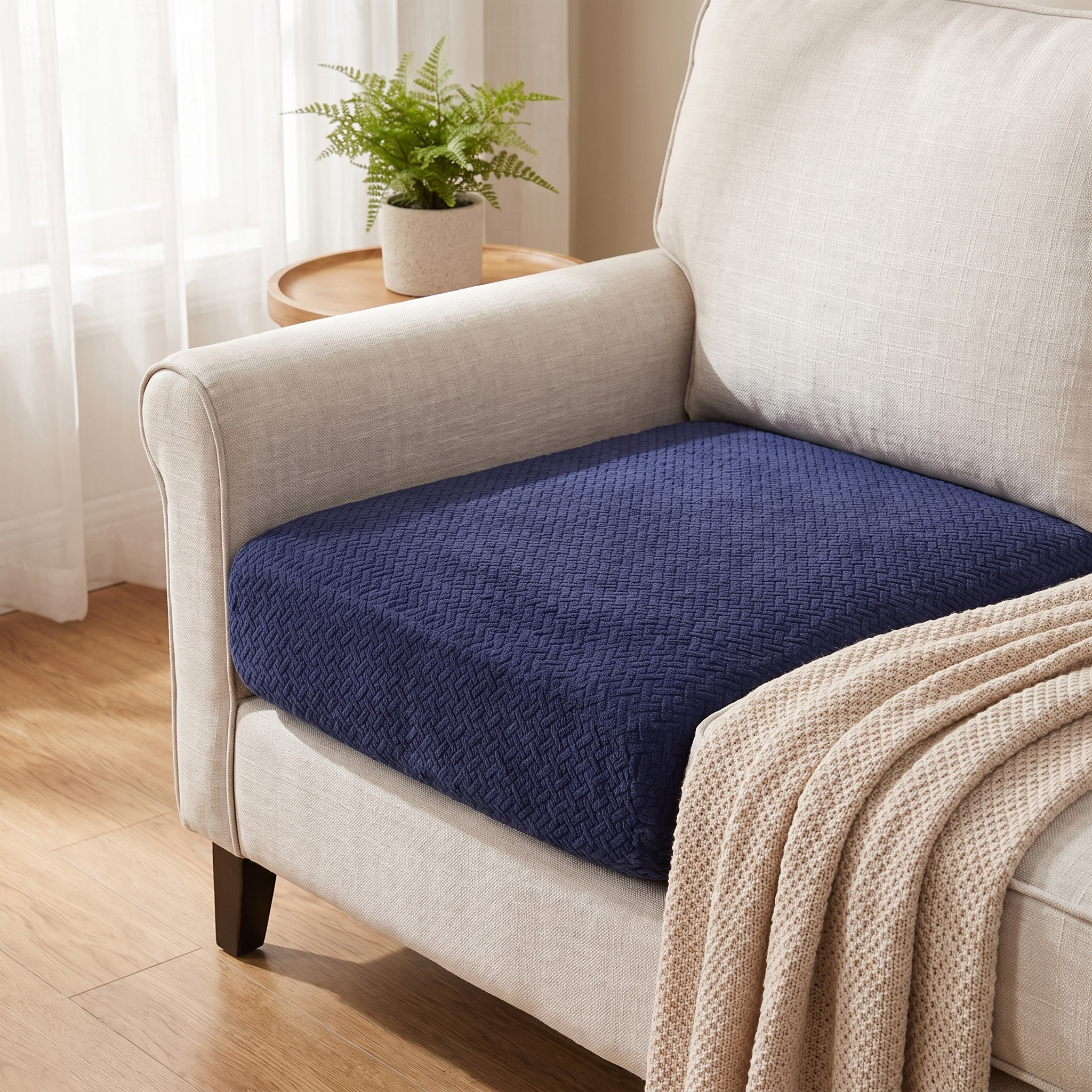 Seat & Backrest Cushion Cover – Navy Blue shown in a styled home interior | Brivenzo