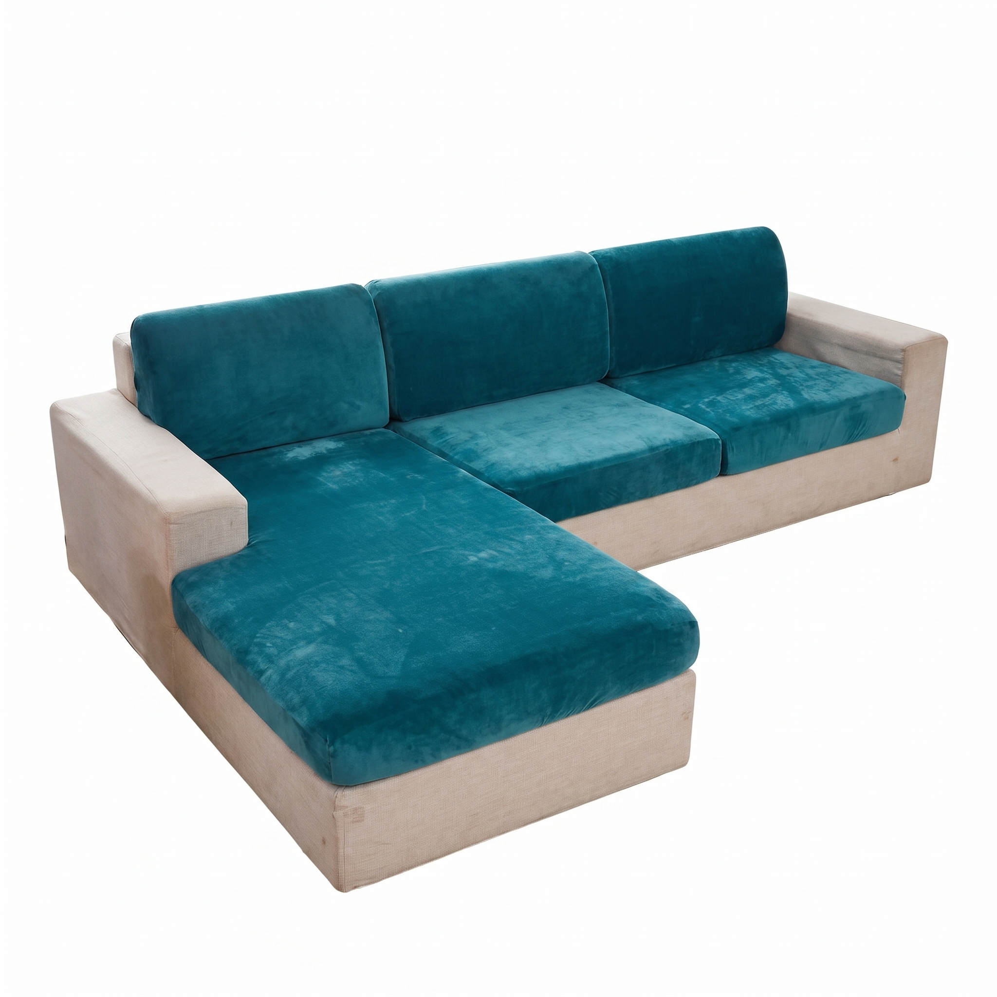Seat & Backrest Cushion Cover – Teal Velvet – product photo on a white background | Brivenzo