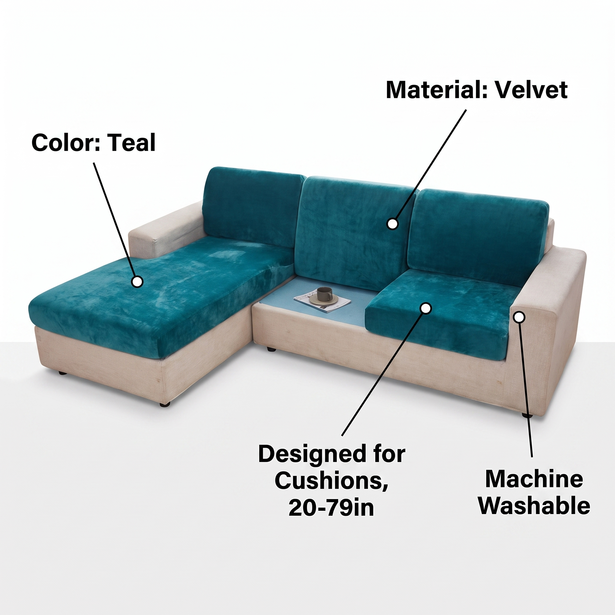 Seat & Backrest Cushion Cover – Teal Velvet – features and specifications overview | Brivenzo