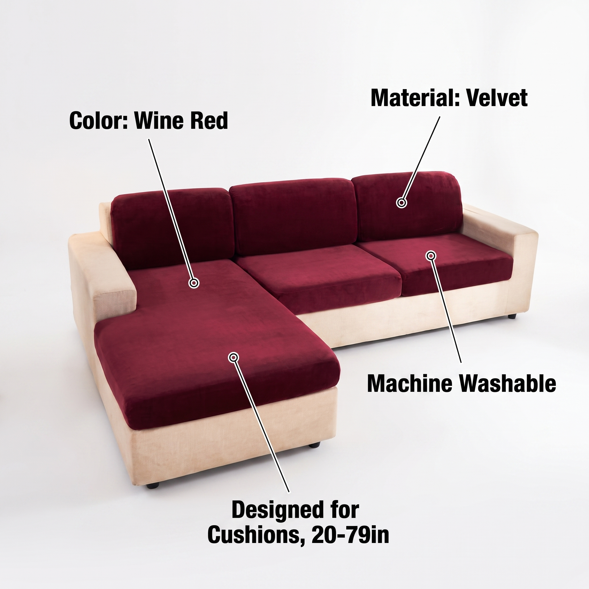 Seat & Backrest Cushion Cover – Wine Red Velvet – features and specifications overview | Brivenzo