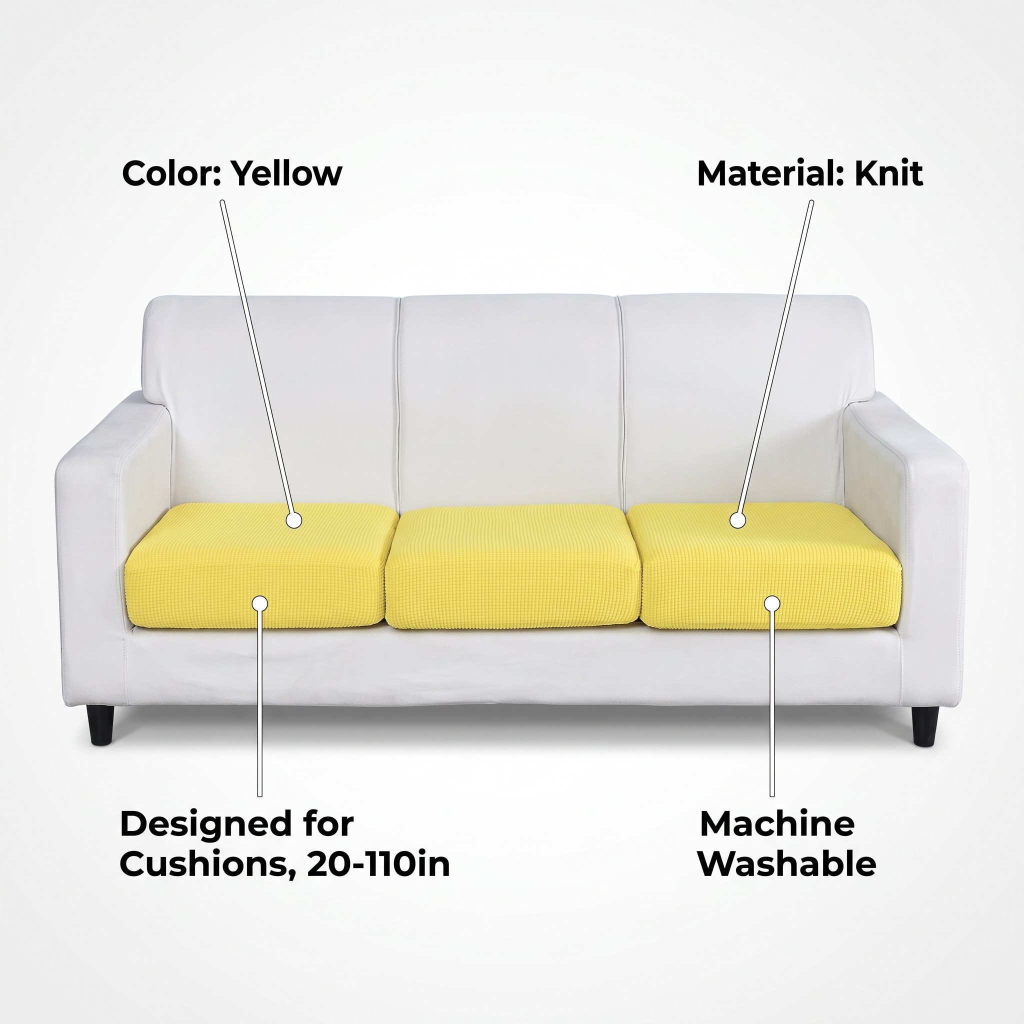 Seat & Backrest Cushion Cover – Yellow – product view 3 | Brivenzo