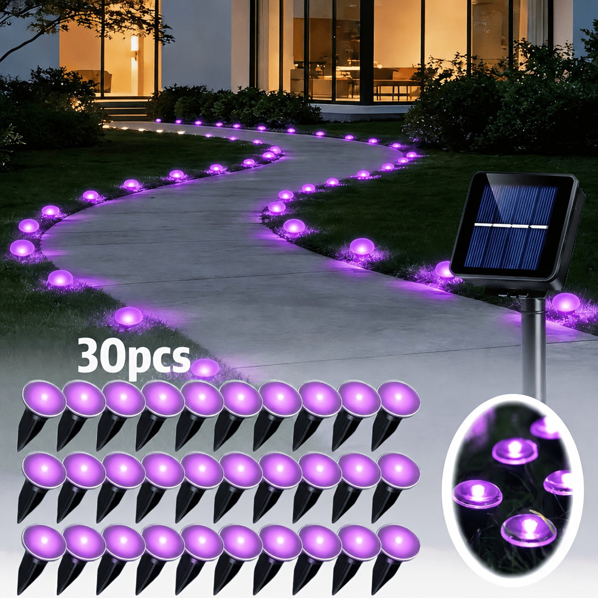 Solar Pathway Lights with 30 LEDs per Stake for Halloween Yard and Garden, view 9