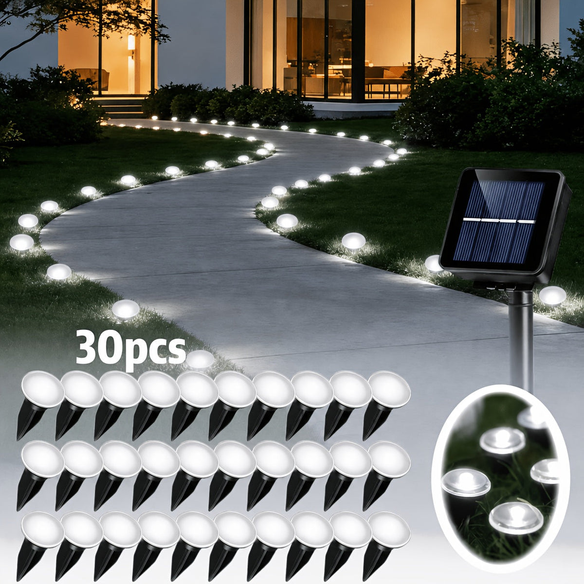 Solar Pathway Lights with 30 LEDs per Stake for Halloween Yard and Garden, view 11