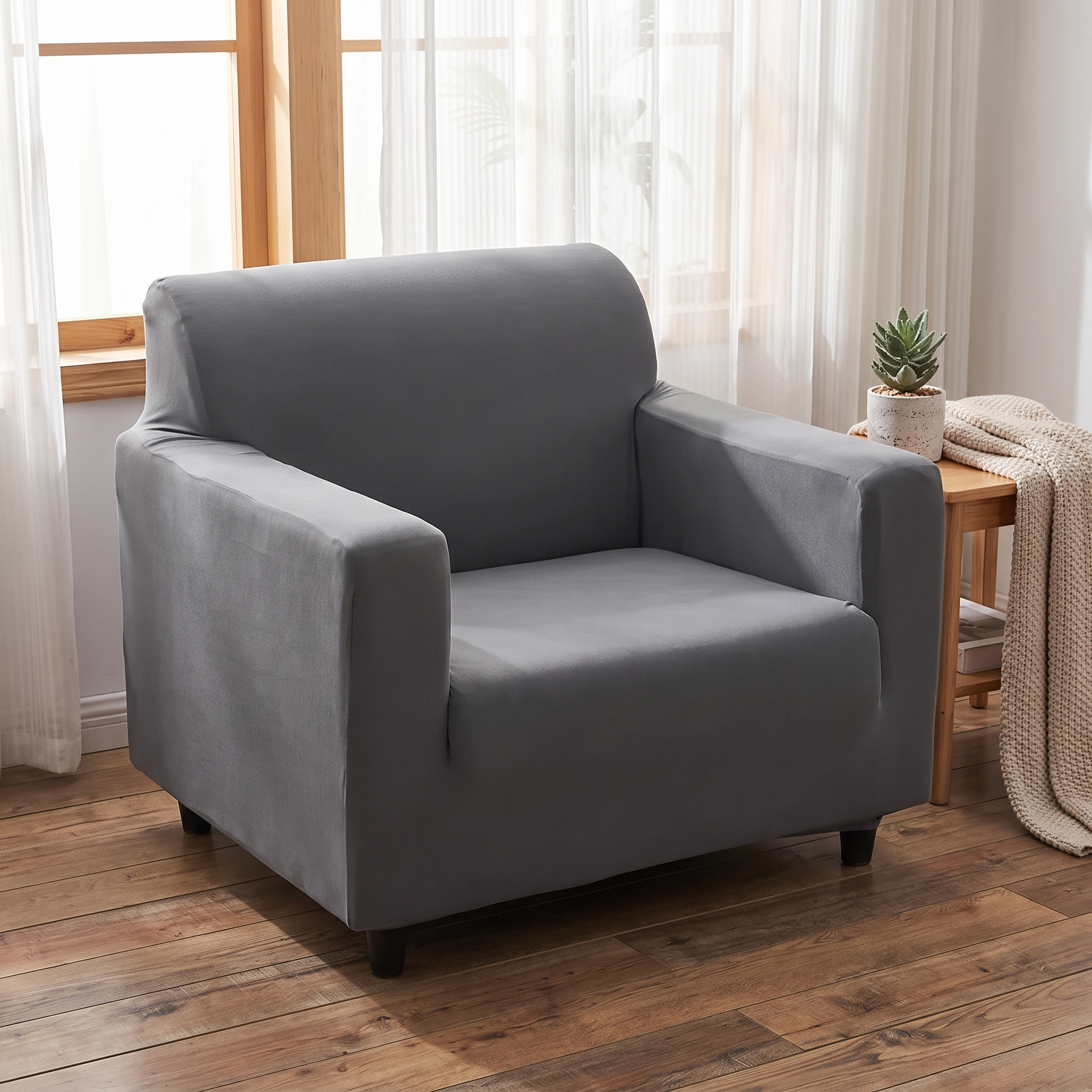 Stretch Club Armchair Cover – Anthracite Grey shown in a styled home interior | Brivenzo