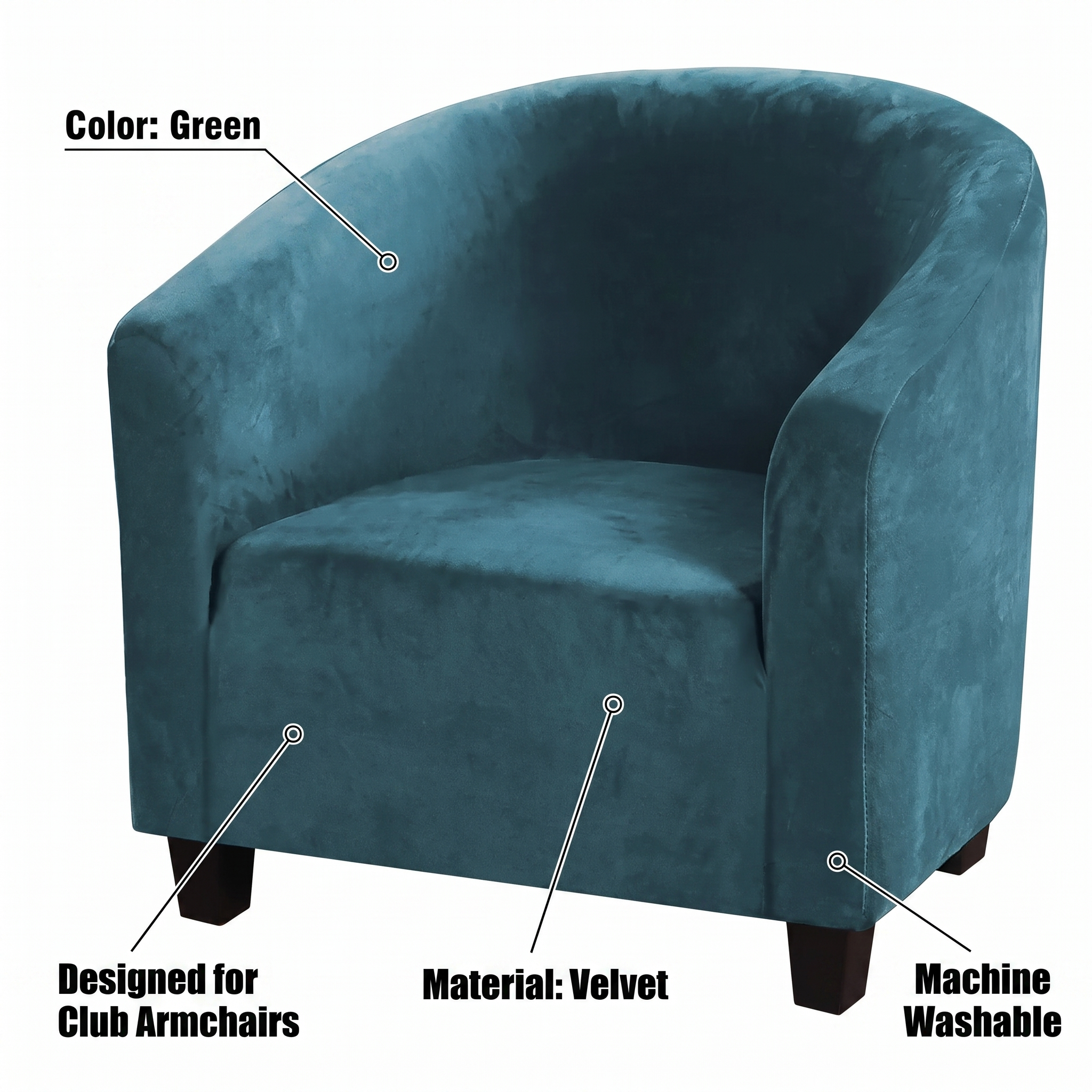 Stretch Club Armchair Cover – Green Velvet – features and specifications overview | Brivenzo