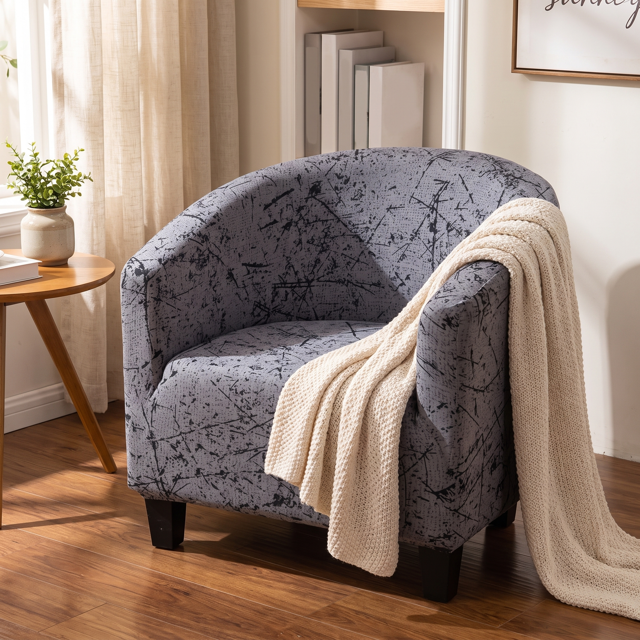 Stretch Club Armchair Cover – Grey Black Scratch Print shown in a styled home interior | Brivenzo
