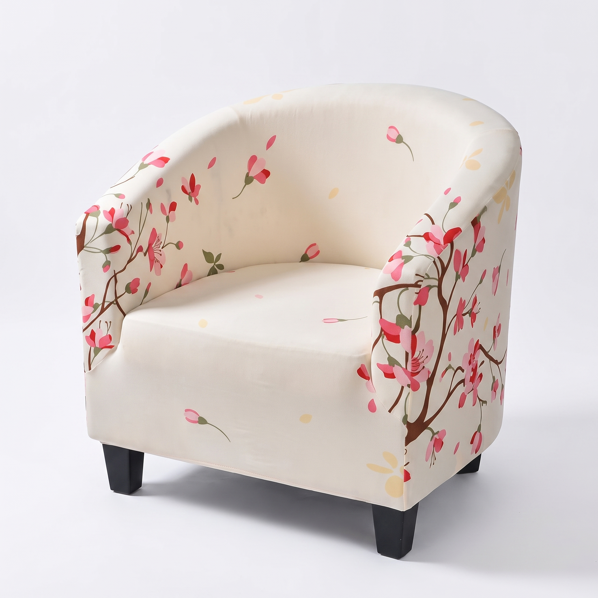 Stretch Club Armchair Cover – Ivory Pink Floral Print – product photo on a white background | Brivenzo
