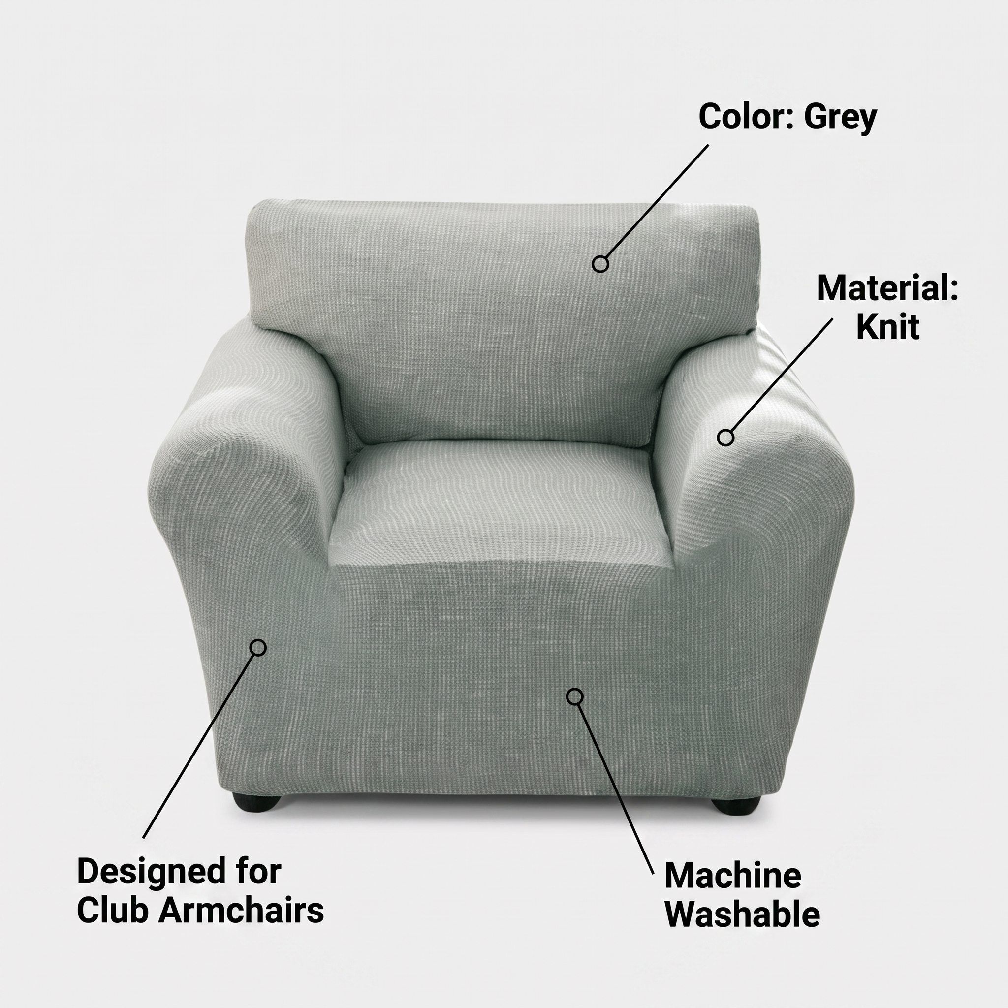 Stretch Club Armchair Cover – Sage Grey – features and specifications overview | Brivenzo